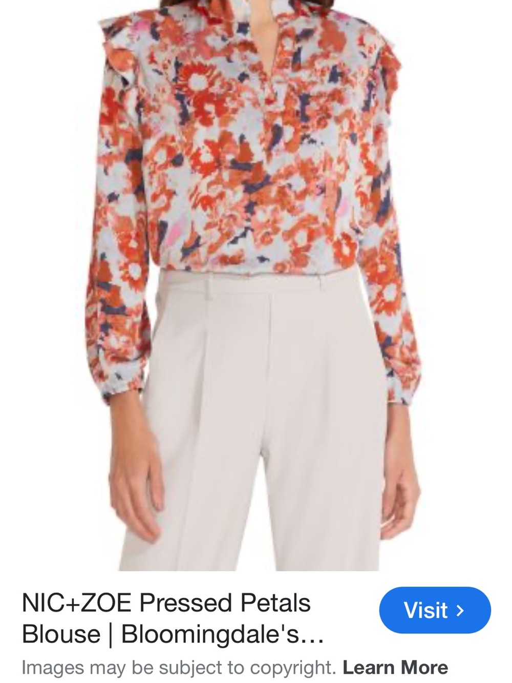 NIC+ZOE Floral Ruffle-Shoulder Blouse in Orange and White